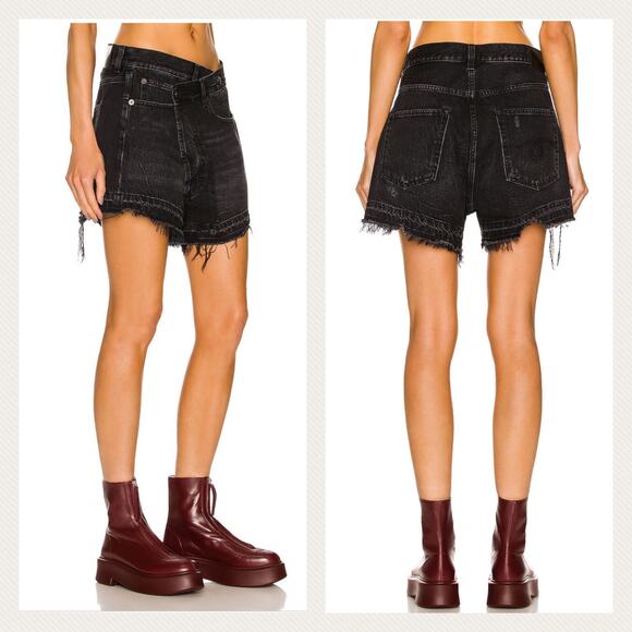 R13 Black Crossover Denim Jeans ShortsIn Jake Black Size 26 - Picture 13 of 14